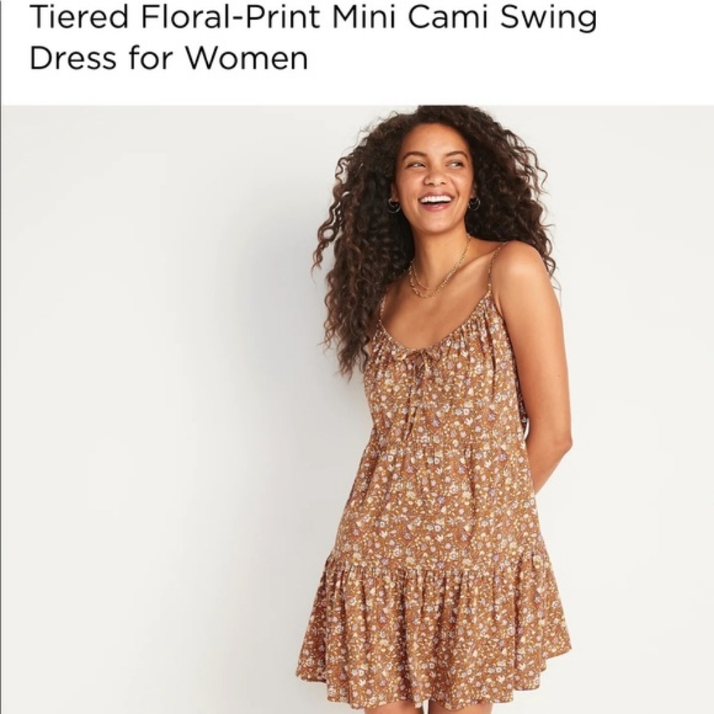 NWT Old Navy Tiered Cami Swing Brown Floral Mini Dress